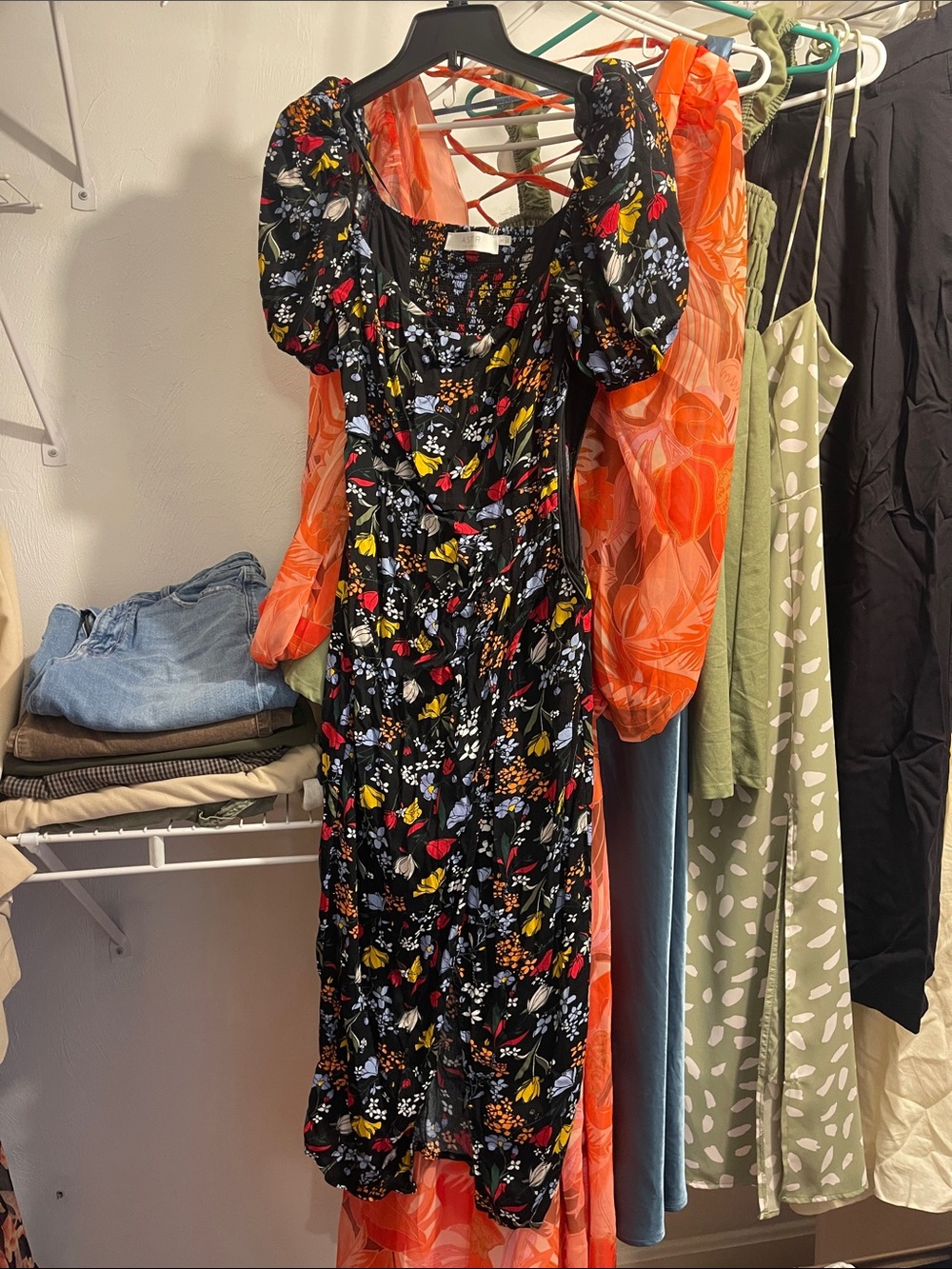 Astr Black Floral Midi Dress with Multicolor Blooms